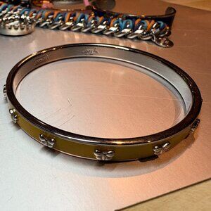 Coach Yellow Enamel Butterfly Silver-Tone Hinged Bangle Bracelet